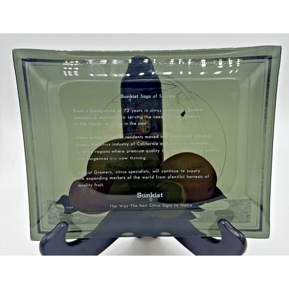 Vintage SUNKIST Smoke Glass & Gold World Saga Of Success Orange/Lemon Dish 9”x7” - Picture 5 of 10